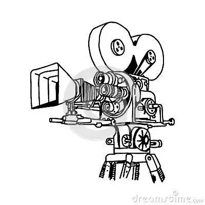 矢量放映机老电影放映机简笔画放映机葡萄酒黑色手绘线条放映机敬告