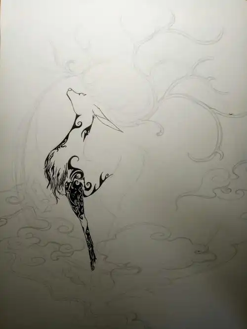 神兽祥兽灵兽古风手绘教程线描鹿