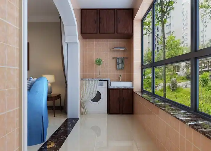 存储物品,洗衣服功能齐全,三居,阳台设计,乡村风格,效果图