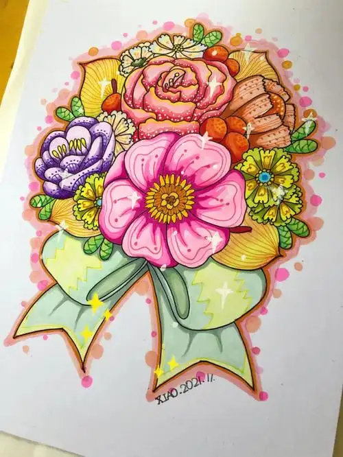 马克笔插画花束手绘插画作品