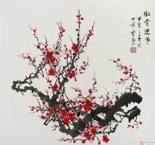 安徽美协何华贤 三尺斗方《傲骨迎寒》 - 梅花图 - 99字画网