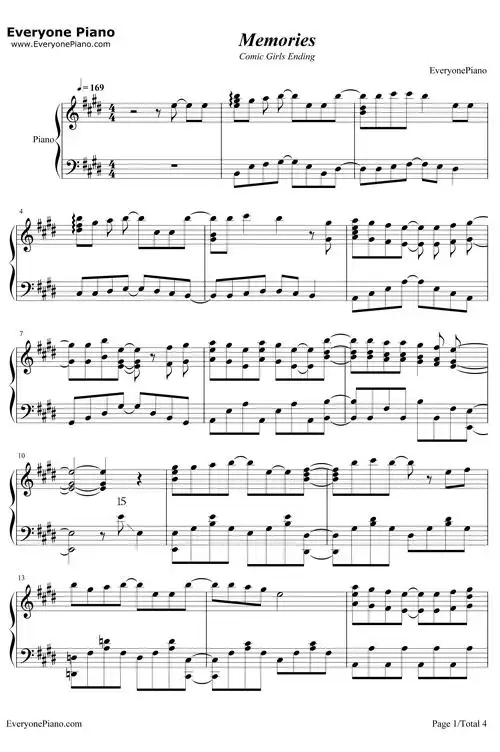 memories钢琴谱-comic girls-简谱网