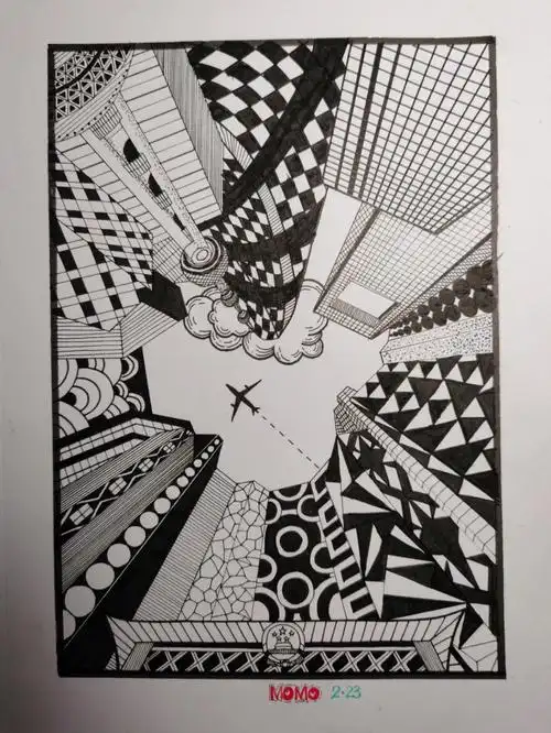 控笔练习031黑白线描画附步骤