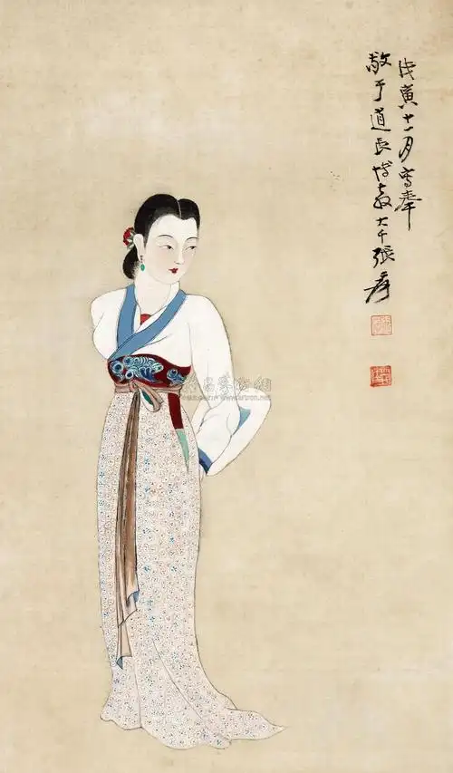 0034 1938年作 仕女图 立轴 设色绢本