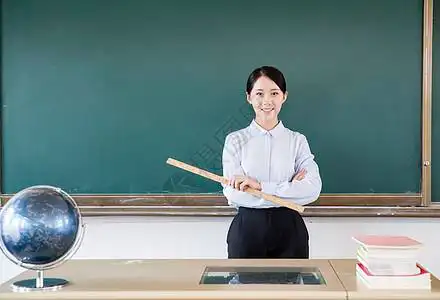 教育蓝色女教师上课背景