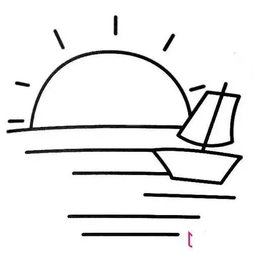 夕阳简笔画带黑白色