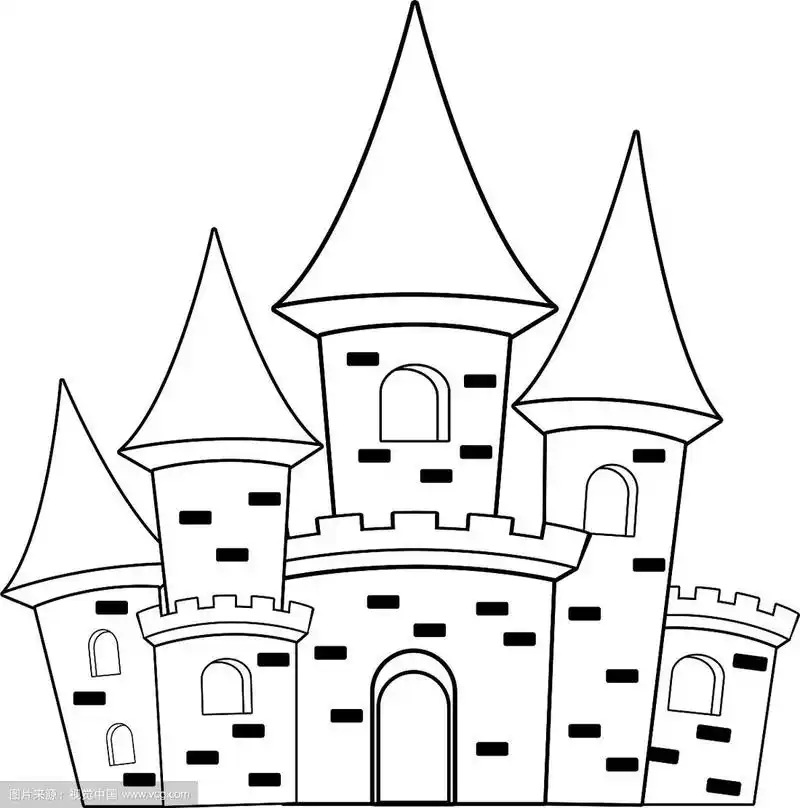 大中世纪城堡图标卡通黑白