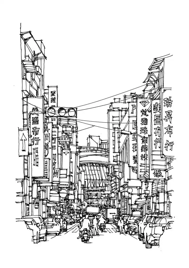 附步骤速写台湾街景