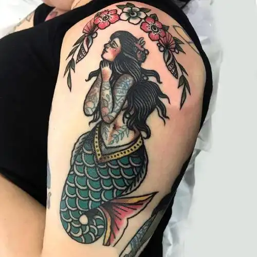 4款好看的oldschool风格的美人鱼纹身图片2