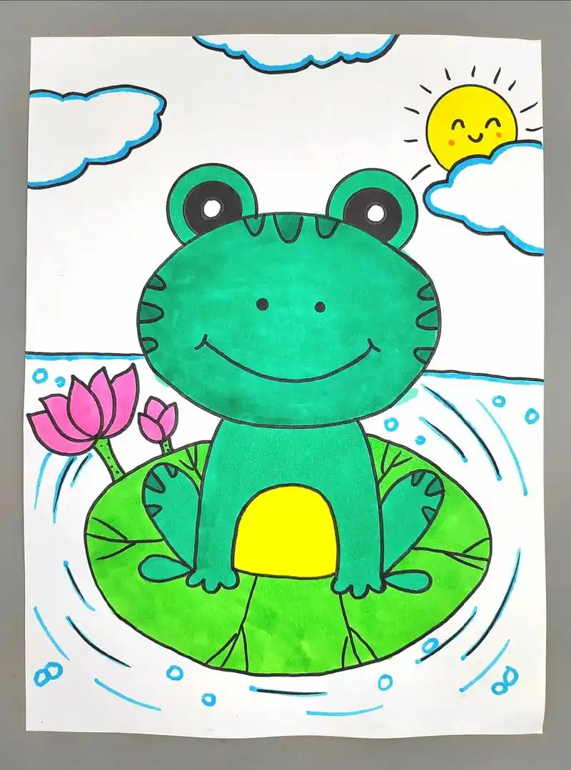 夏天到了,一起来画池塘里的小青蛙,简单又可爱,快来试试吧#图 - 抖音