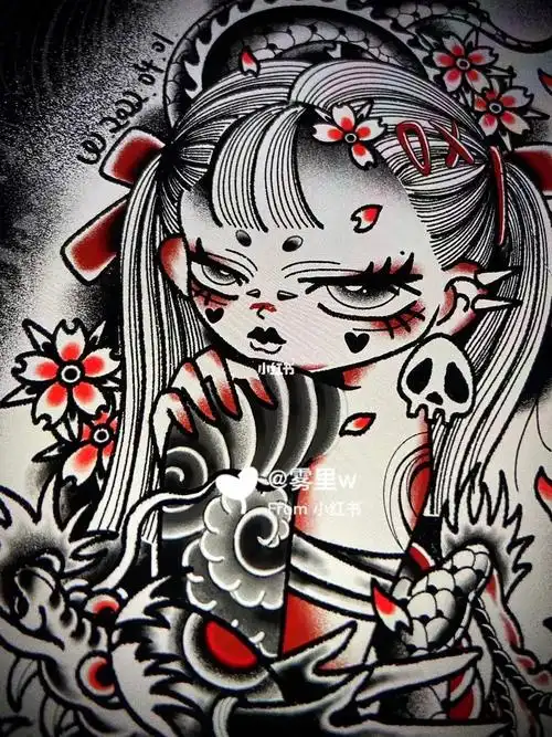 甜丧纹身  #暗黑女孩纹身  #龙女孩纹身  #龙姬纹身  #插画纹身 #龙