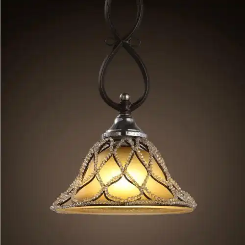 美式乡村复古怀旧民国风单头吊灯串珠洛可可铁艺餐厅灯饰