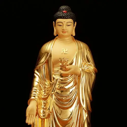 阿弥陀佛佛像站相贴金西方三圣供奉观音菩萨铜像摆件