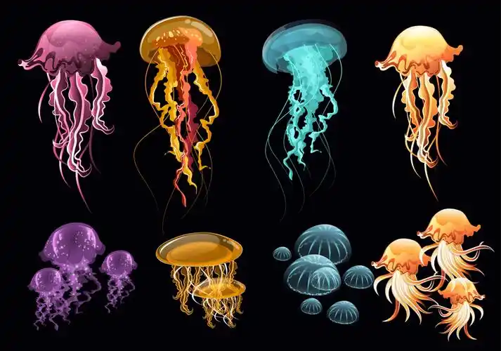 8组彩色透明水母设计矢量图