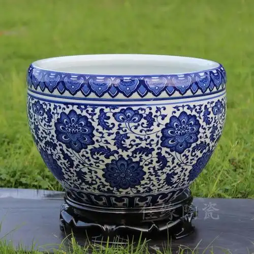 特色手工青花瓷花盆陶瓷特大号水培室内绿萝碗莲吊兰花盆赠托架 ￥68.