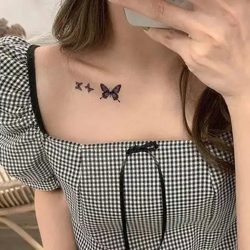 纹身贴ins风蓝色蝴蝶锁骨纹身贴防水仿真小清新身体彩绘贴女 蓝色蝴蝶