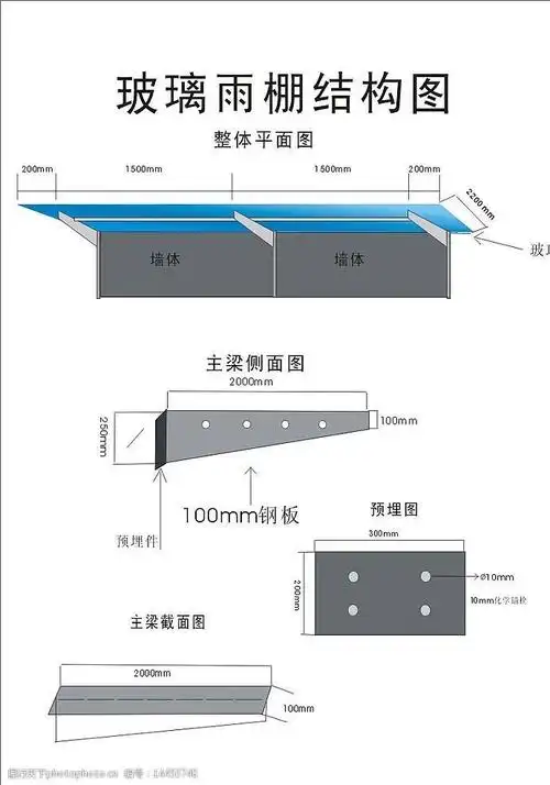 玻璃雨棚结构图图片