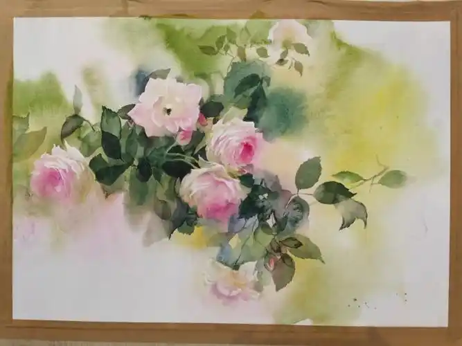 一幅水彩蔷薇花过程