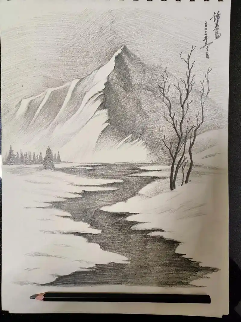 风景素描手绘.#原创手绘 #画渣日常 #美术生 #山水画 # - 抖音