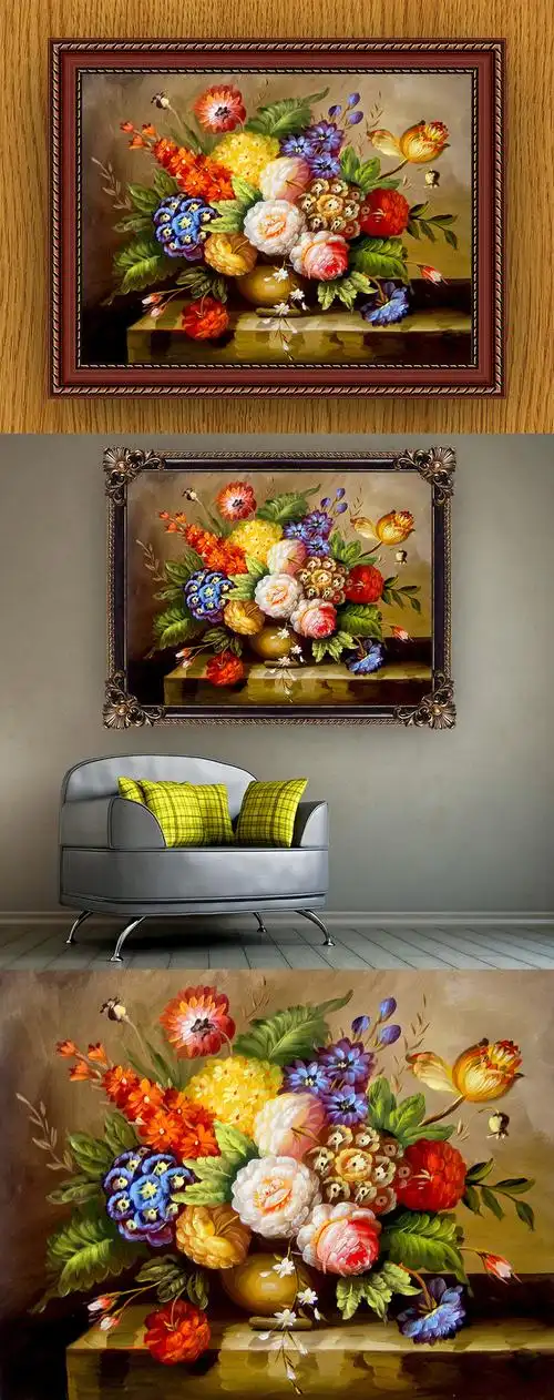 高清手绘欧式古典写实风格优雅花卉油画