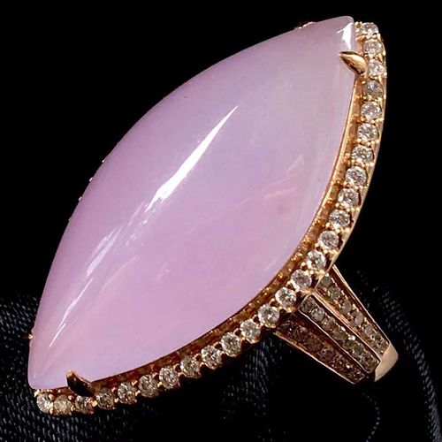 月亮阿姨 翡翠冰种紫罗兰大马眼戒指 缅甸玉石蛋面翡翠手饰18k金镶