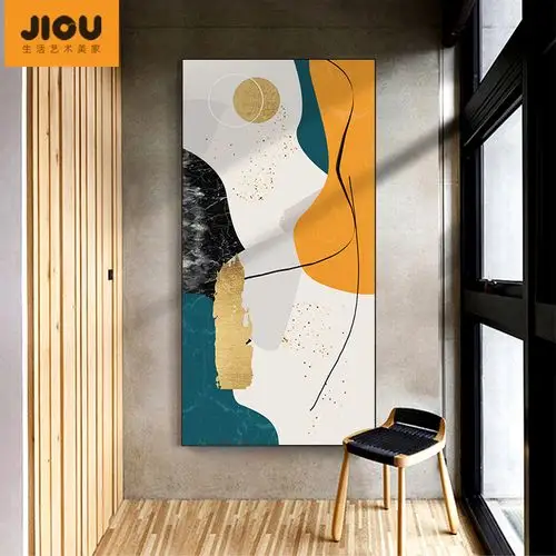 现代简约玄关装饰画北欧抽象走廊尽头挂画艺术轻奢壁画楼梯过道画