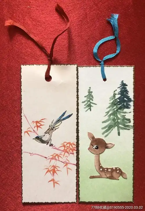 小鹿,小鸟动物手绘书签二枚