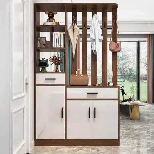 客厅隔断柜双面入户鞋柜一体屏风家用门口进门简约现代胡桃玄关柜