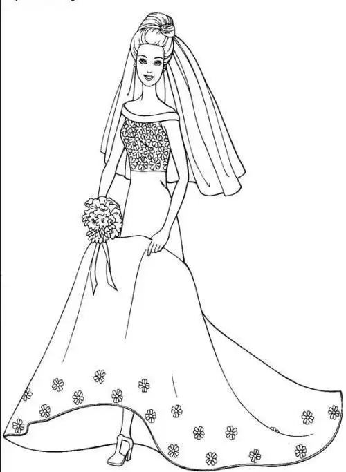 芭比娃娃的婚纱简笔画