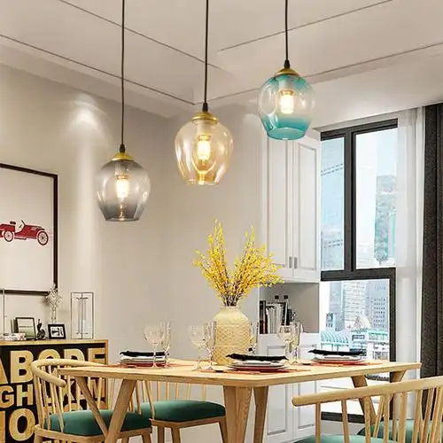 餐厅灯三头吊灯现代简约饭厅餐桌灯吧台卧室个性创意玻璃吊灯具