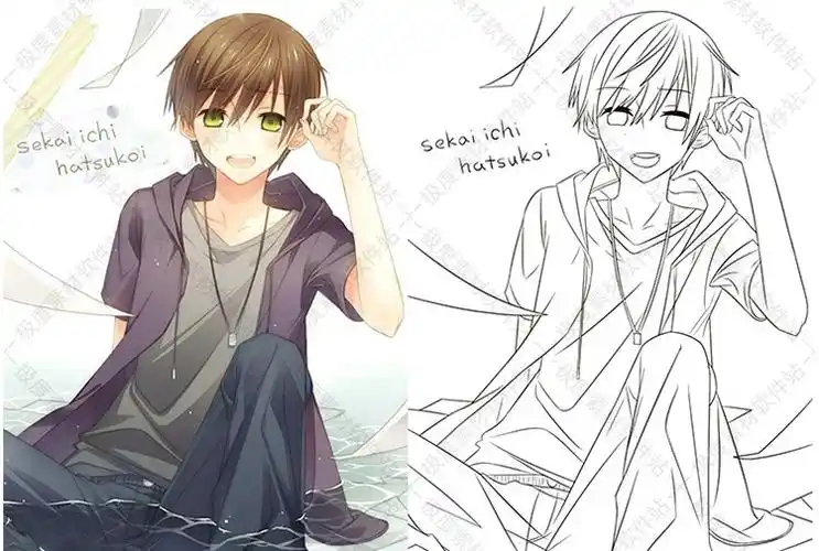 动漫美少年手绘本线稿彩稿人物漫画插画上色临摹素材集