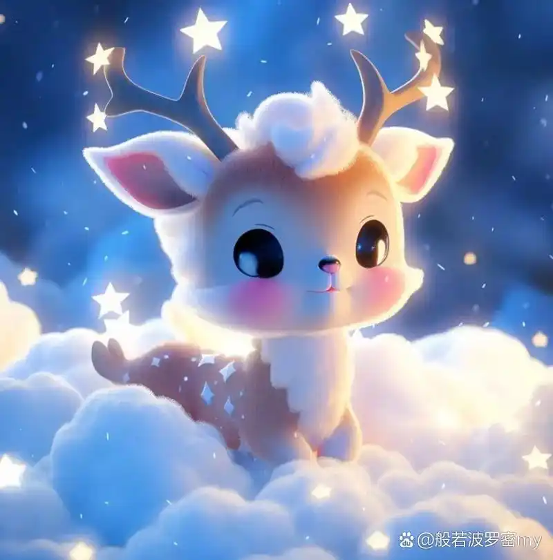 "90鹿在云端,星星和月亮为背景,仿佛是梦幻般的存在.