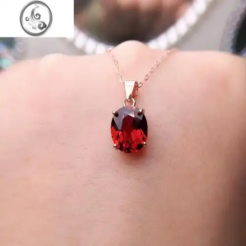 jimi红石榴石吊坠s925银银日韩简约锁骨红宝石项链女生节日礼物