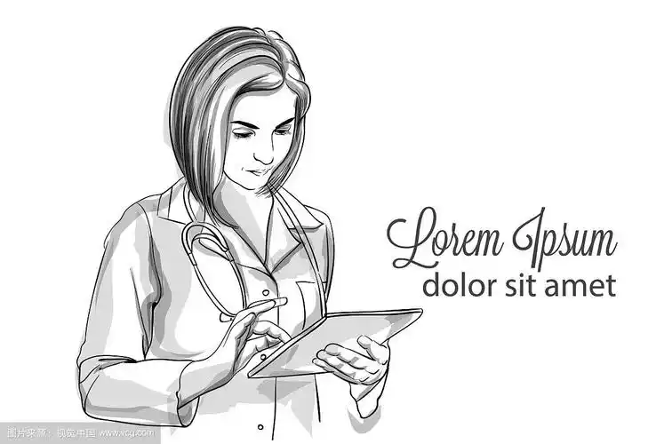 女医生写笔记素描