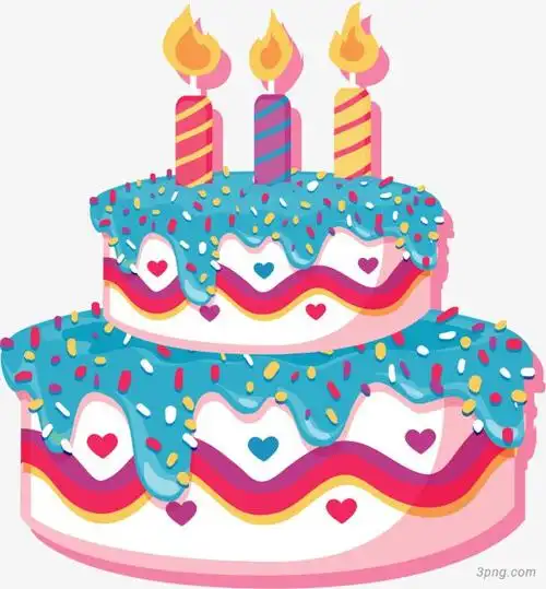 蓝色奶油生日蛋糕png素材透明免抠图片-其他元素