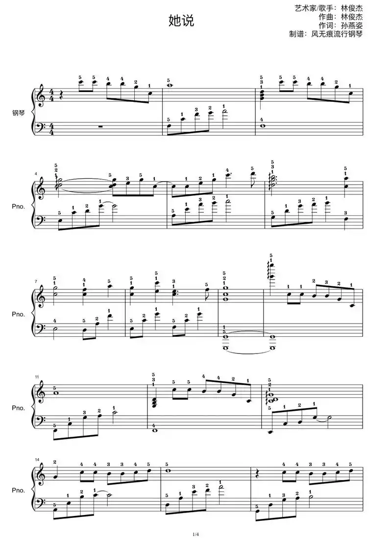 得不到回应的热情就该适可而止.《她说》钢琴谱#林俊杰 - 抖音