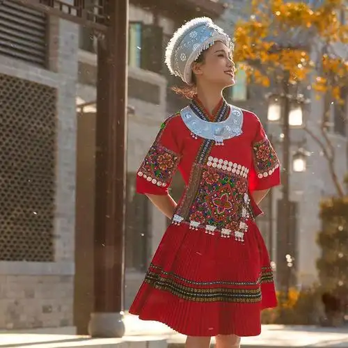 苗族服装女云南少数民族舞蹈演出服贵州传统苗寨服饰成人刺绣新款