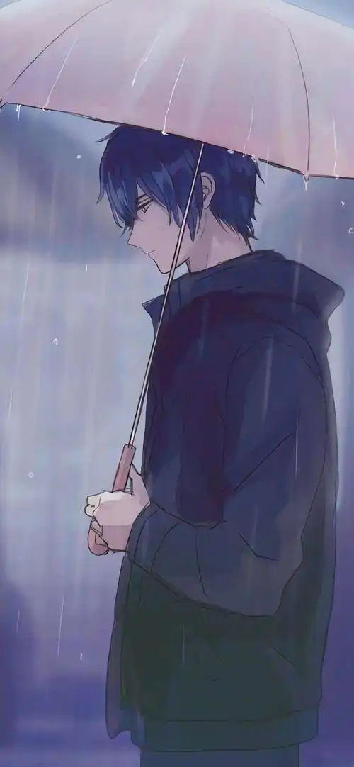 雨中的动漫男孩手机壁纸