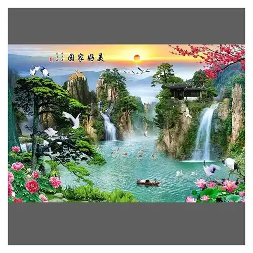 山水风景画中式客厅墙贴画自粘山水画墙贴墙壁贴画电视沙发背景墙