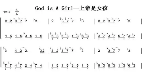 上帝是女孩 c大调 初学者 简易好听版 钢琴双手简谱 钢琴谱 钢琴简谱