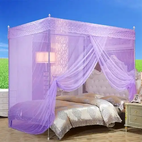 蚊帐单开门双人家用落地式1.5米方顶不锈钢支架加厚加密1.8m床