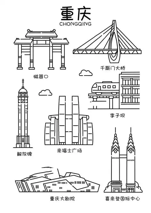 城市地标建筑系列插画/手绘简笔画