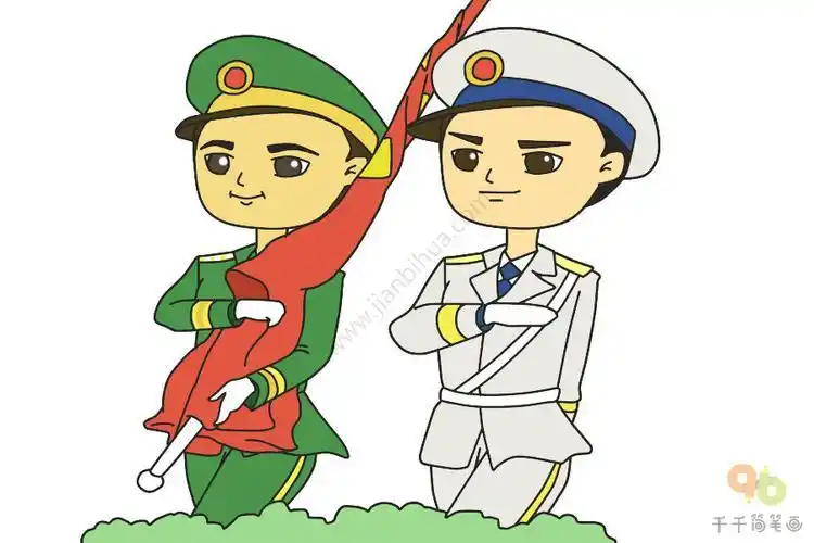 走路军人主题儿童画手绘儿童画母婴早教威武陆军简笔画白描职业人物