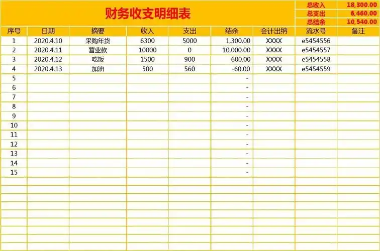 财务现金收支明细表