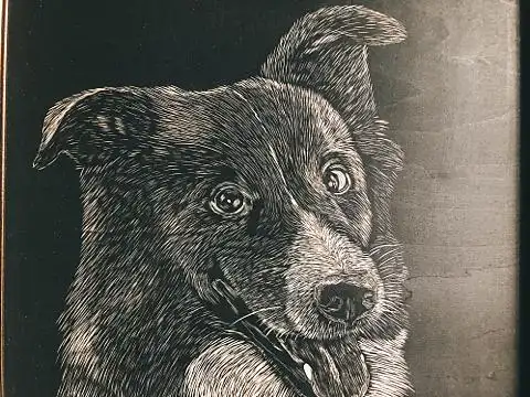 宠物手工雕刻黑白木刻版画艺术装饰画