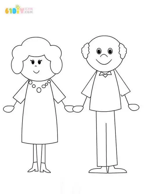 爷爷奶奶的涂色简笔画