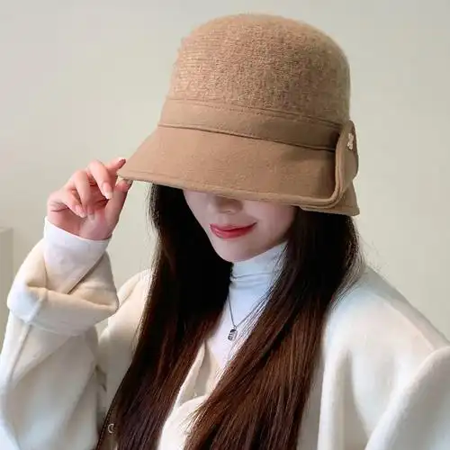 帽子秋冬折角渔夫帽羊毛尼女士保暖盆帽帽子女新款百搭韩版礼帽子