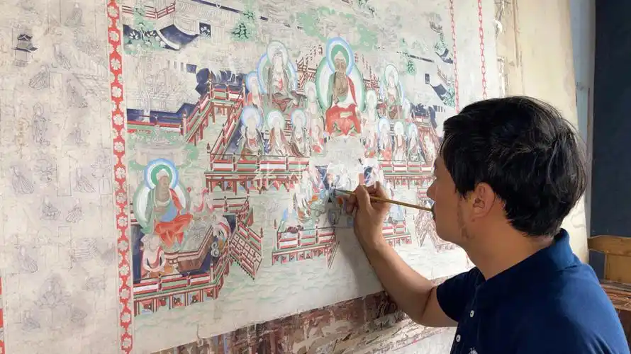 敦煌莫高窟榆林25窟观无量寿经变绘制