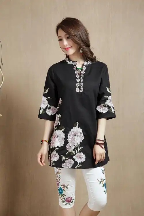 应徕福品牌棉麻绣花衬衫女夏季新款2016民族风女装宽松大码上衣