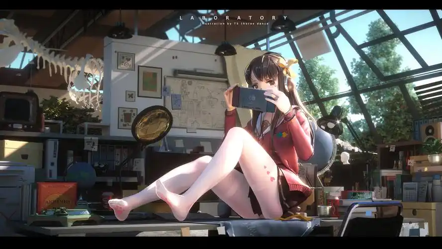 女孩手机红裙子白裤袜好看的腿二次元高清壁纸